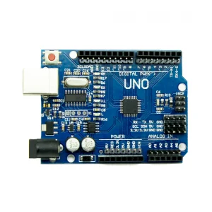 Arduino Uno: Versatile microcontroller board powered by ATmega328P, perfect for robotics enthusiasts and electronic hobbyists. Features a range of digital and analog pins for diverse project possibilities.