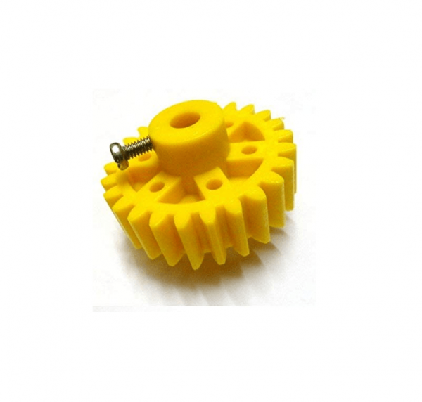 Spur gear yellow plastic with 25 teeths for robotics project sold by aryabot.in