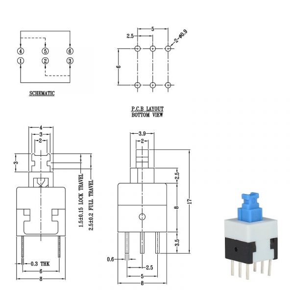 7x7mm 6 Pin DPDT Self Lock lock Push Switch 10Pcs 1