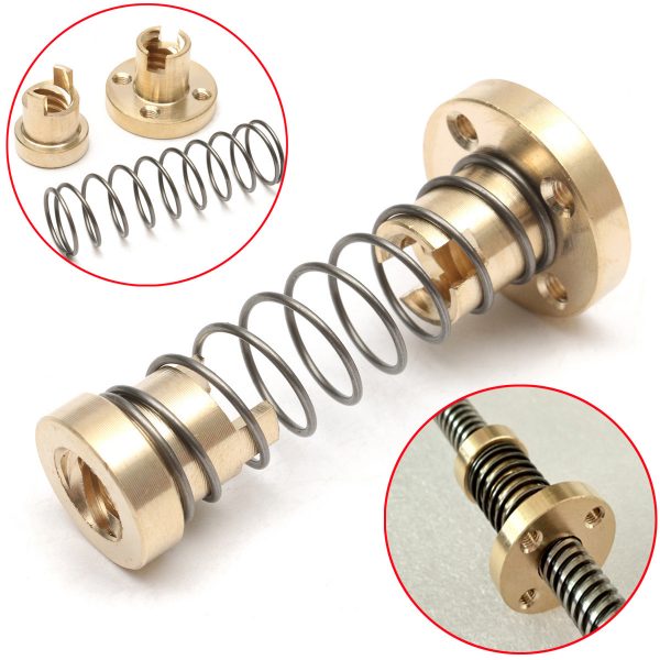 Brass T8 Anti Backlash Spring Loaded Screw Nut For Lead 8mm Threaded Rod Lead Screws ROBU.IN 1