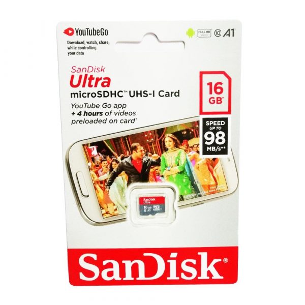 Sandisk Micro SDSDHC 16GB Class 10 Memory Card Upto 98MBs Speed 1